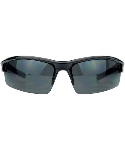 Sport All Black Baseball Half Rim Aerodynamic Warp Sport Sunglasses - CR121V6NGLX $8.37