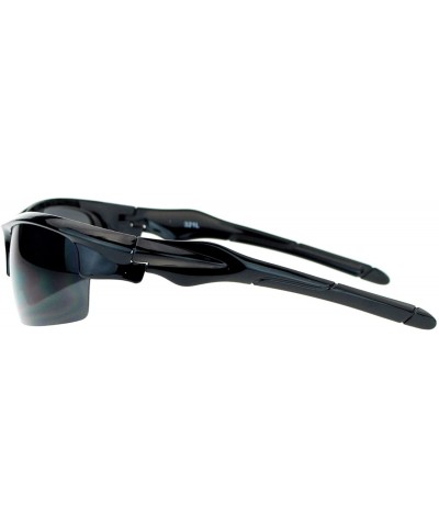 Sport All Black Baseball Half Rim Aerodynamic Warp Sport Sunglasses - CR121V6NGLX $8.37