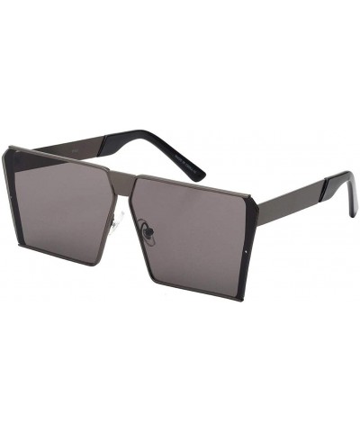 Square Oversized Flat Top Metal Square Sleek Retro Mirrored Oceanic Lens Sunglasses - Black/Black - CG18GGET746 $20.06