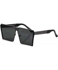Square Oversized Flat Top Metal Square Sleek Retro Mirrored Oceanic Lens Sunglasses - Black/Black - CG18GGET746 $10.03