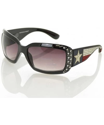 Rectangular Sunglasses Womens Texas Lone Star State Flag Western Rhinestone UV400 - Black - C411Y7DMNIF $45.81