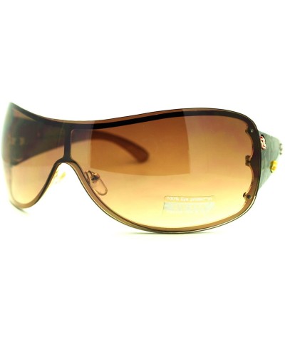 Rimless Womens Oversized Rimless Shield Sunglasses Rose Rhinestone - Brown - CM11PJ9DGNH $19.57