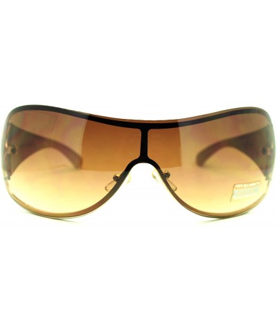 Rimless Womens Oversized Rimless Shield Sunglasses Rose Rhinestone - Brown - CM11PJ9DGNH $11.18