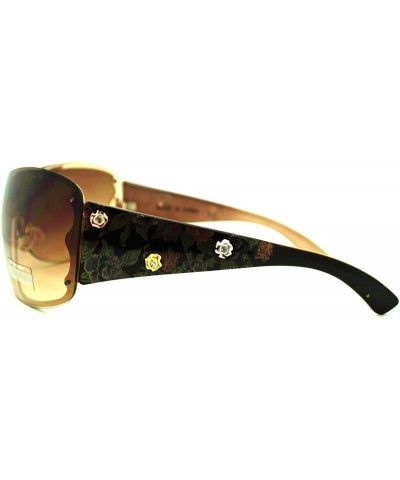 Rimless Womens Oversized Rimless Shield Sunglasses Rose Rhinestone - Brown - CM11PJ9DGNH $11.18