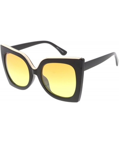 Cat Eye Heritage Modern "Tipsy" Thick Cat Eye Frame Sunglasses - Yellow - CO18GY0W332 $18.42