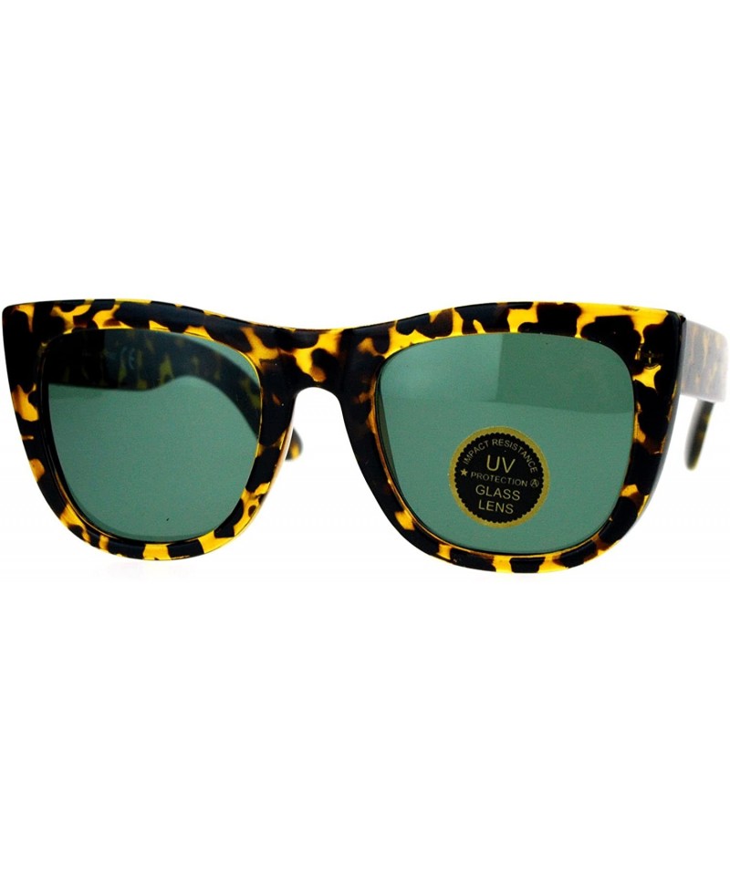 Square Impact Resistant Glass Lens Sunglasses Womens Fashion Square Frame - Tortoise (Green) - CJ1890ASKDA $8.36