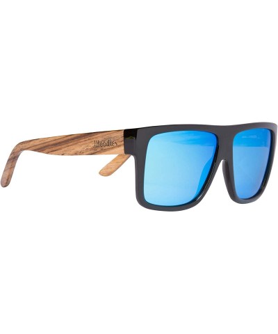 Semi-rimless Zebra Wood Sunglasses with Ice Blue Mirror Polarized Lens for Men and Women - CS18WNZTXHH $30.49