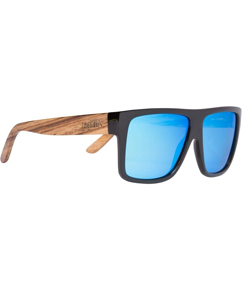 Semi-rimless Zebra Wood Sunglasses with Ice Blue Mirror Polarized Lens for Men and Women - CS18WNZTXHH $30.49