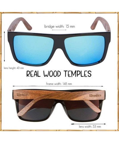 Semi-rimless Zebra Wood Sunglasses with Ice Blue Mirror Polarized Lens for Men and Women - CS18WNZTXHH $30.49