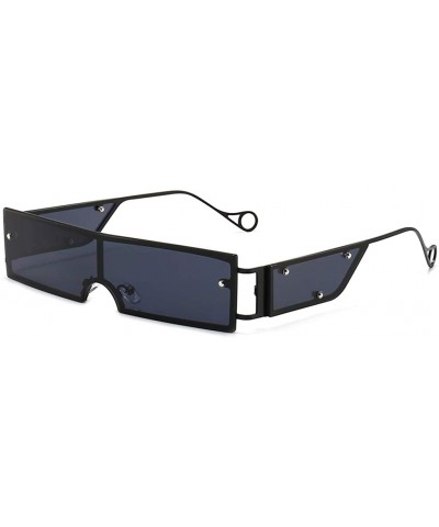 Rectangular Rectangular Sunglasses with Side Shields Party One Piece Vintage Sun Glasses Metal - Full Black - CU1999HYXYT $21.49