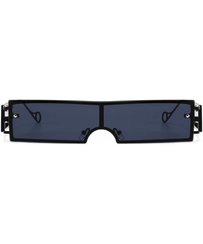 Rectangular Rectangular Sunglasses with Side Shields Party One Piece Vintage Sun Glasses Metal - Full Black - CU1999HYXYT $9.33