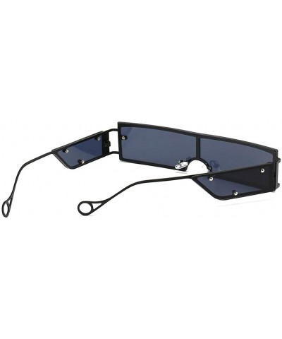 Rectangular Rectangular Sunglasses with Side Shields Party One Piece Vintage Sun Glasses Metal - Full Black - CU1999HYXYT $9.33