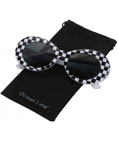 Rimless Bold Retro Oval Mod Thick Frame Sunglasses Round Lens Kurt Cobain Clout Goggles - Lattice - C618HLNILXW $19.40