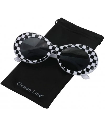 Rimless Bold Retro Oval Mod Thick Frame Sunglasses Round Lens Kurt Cobain Clout Goggles - Lattice - C618HLNILXW $19.14