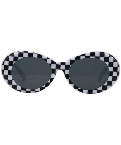 Rimless Bold Retro Oval Mod Thick Frame Sunglasses Round Lens Kurt Cobain Clout Goggles - Lattice - C618HLNILXW $11.38