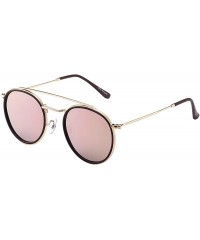 Aviator Small Polarized Round Sunglasses for Women Vintage Double Bridge Frame - Gold Frame / Polarized Mirror Pink Lens - CE...