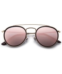 Aviator Small Polarized Round Sunglasses for Women Vintage Double Bridge Frame - Gold Frame / Polarized Mirror Pink Lens - CE...