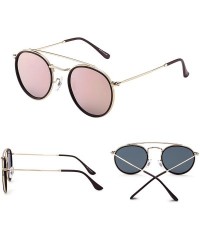 Aviator Small Polarized Round Sunglasses for Women Vintage Double Bridge Frame - Gold Frame / Polarized Mirror Pink Lens - CE...