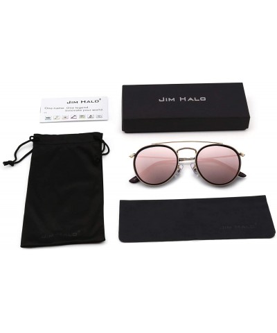 Aviator Small Polarized Round Sunglasses for Women Vintage Double Bridge Frame - Gold Frame / Polarized Mirror Pink Lens - CE...