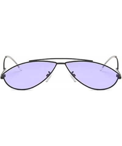 Oval Vintage Fashion Sunglasses Small Metal Frame Vintage Sunglasses - Black Purple Film - CY18EH3TQC0 $20.15
