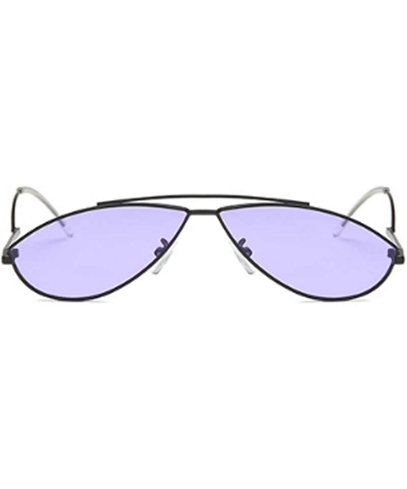 Oval Vintage Fashion Sunglasses Small Metal Frame Vintage Sunglasses - Black Purple Film - CY18EH3TQC0 $9.14