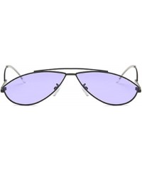 Oval Vintage Fashion Sunglasses Small Metal Frame Vintage Sunglasses - Black Purple Film - CY18EH3TQC0 $9.14