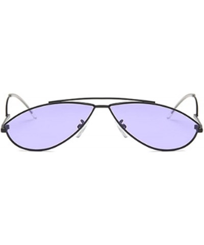 Oval Vintage Fashion Sunglasses Small Metal Frame Vintage Sunglasses - Black Purple Film - CY18EH3TQC0 $9.14