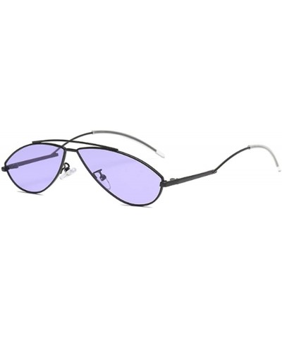 Oval Vintage Fashion Sunglasses Small Metal Frame Vintage Sunglasses - Black Purple Film - CY18EH3TQC0 $9.14