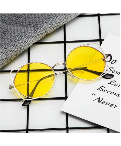 Oval Classic Retro Designer Style Round Sunglasses for Men or Women metal PC UV 400 Protection Sunglasses - Yellow - C618SARQ...