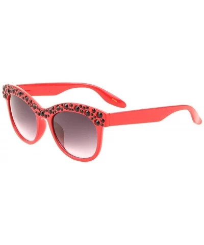 Round Frontal Brow Rhinestone Round Cat Eye Sunglasses - Red - CB198KZZE7C $11.67