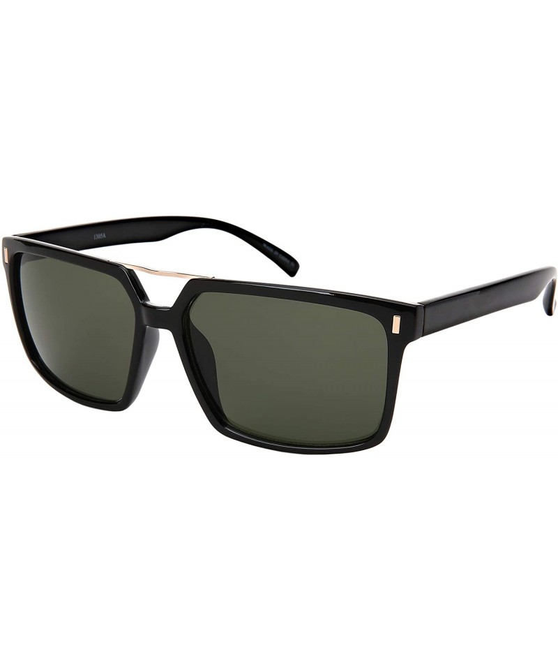 Square Square Sunglasses Women Men Geometric Sunglasses Tinted Lens 1305A-SD - Black Frame/Green Lens - CM18NTG94NC $7.92