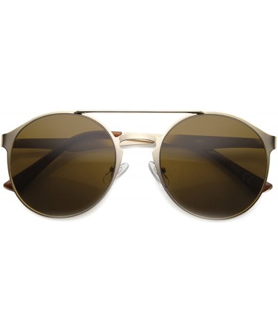 Round High Fashion Luxe Crossbar Full Metal Keyhole Round Sunglasses 59mm - Gold / Brown - CU122XJFSJP $20.82