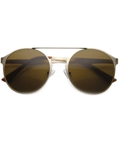 Round High Fashion Luxe Crossbar Full Metal Keyhole Round Sunglasses 59mm - Gold / Brown - CU122XJFSJP $20.82