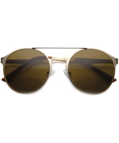 Round High Fashion Luxe Crossbar Full Metal Keyhole Round Sunglasses 59mm - Gold / Brown - CU122XJFSJP $11.25