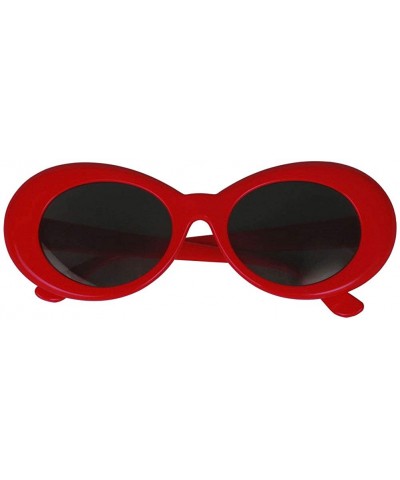 Cat Eye Bold Retro Oval Mod Thick Frame Sunglasses Round Lens Kurt Cobain Clout Goggles - Red - CQ18HLT48SC $17.52