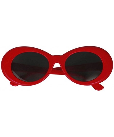 Cat Eye Bold Retro Oval Mod Thick Frame Sunglasses Round Lens Kurt Cobain Clout Goggles - Red - CQ18HLT48SC $10.32