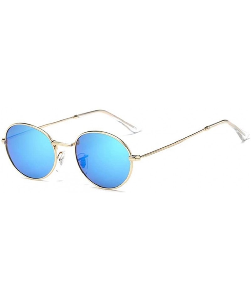Round Oval Sunglasses Vintage Round for Men and Women Metal Frame Tiny Sun - Gold & Blue - CA18R7W4K6Q $15.92