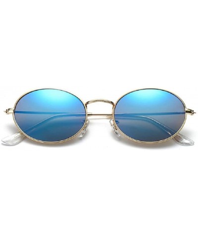Round Oval Sunglasses Vintage Round for Men and Women Metal Frame Tiny Sun - Gold & Blue - CA18R7W4K6Q $15.71