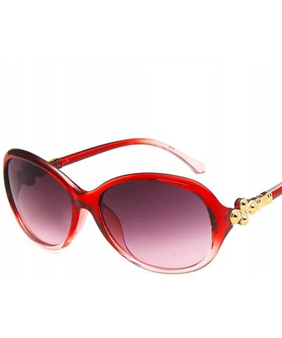 Oval Women Sunglasses Retro Bright Black Drive Holiday Oval Non-Polarized UV400 - Gradient Red - CA18RKGYYU6 $7.67