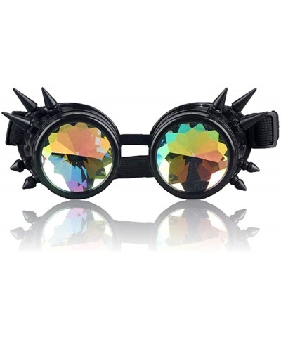 Goggle EDM Rave Festival Rainbow Kaleidoscope Diffraction Glasses & Goggles - Spikey Black/Holographic - CE1949CDXAT $22.21