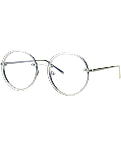 Round Retro Old School Rimless Clear Lens Round Metal Rim Eye Glasses - Silver - C7184M4GOK0 $12.10