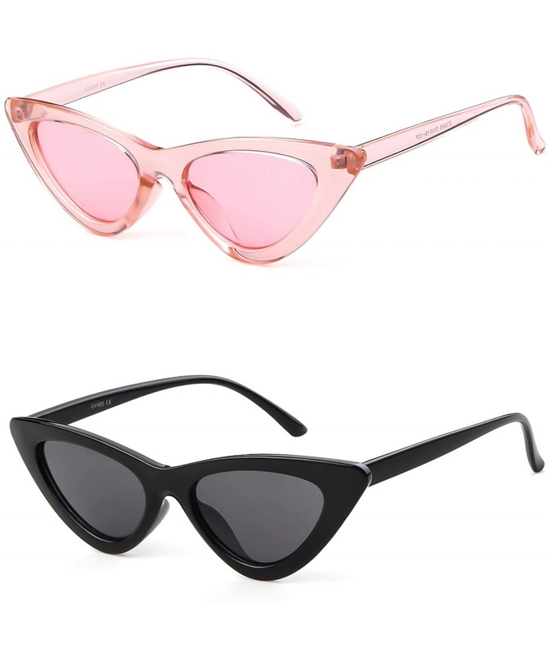 Rimless Retro Vintage Cateye Sunglasses for Women Clout Goggles Plastic Frame Glasses - Black&pink - CM18EZS9KSK $15.47