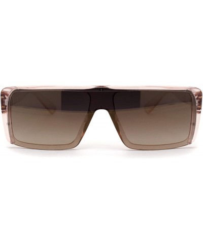 Shield Mens Mobster Half Plastic Flat Top Shield Retro Sunglasses - Peach Brown Mirror - CR196EM649X $12.49