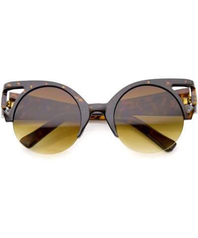 Cat Eye Women's Bold Round Lens Half Frame Cutout Cat Eye Sunglasses 50mm - Orange-tortoise / Amber - CG12J346UXB $19.16