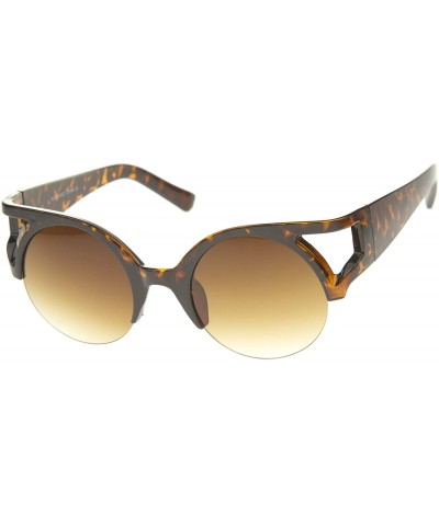 Cat Eye Women's Bold Round Lens Half Frame Cutout Cat Eye Sunglasses 50mm - Orange-tortoise / Amber - CG12J346UXB $11.24