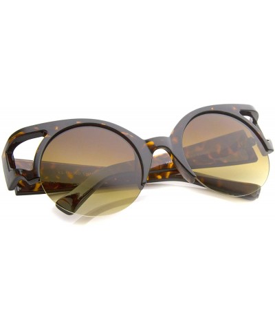 Cat Eye Women's Bold Round Lens Half Frame Cutout Cat Eye Sunglasses 50mm - Orange-tortoise / Amber - CG12J346UXB $11.24