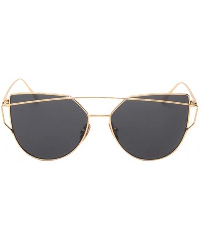 Round Classic Aviator Sunglasses for Men Women Twin-Beams Metal Frame UV Mirrored Lens Cat Eye Glasses - Gold - CI1908N53CS $...