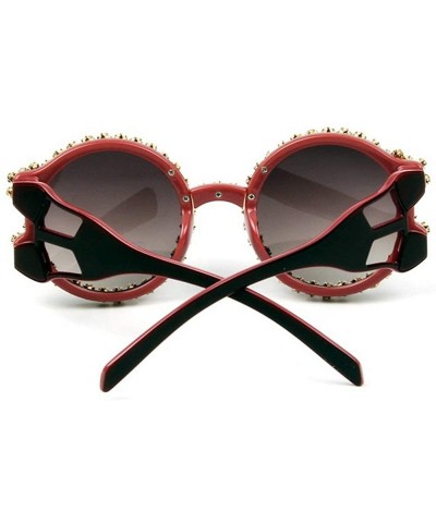 Round Fashion trend round diamond Ladies sunglasses Men punk wind glasses hollow wide temples - Red - CI18WLSDTA7 $13.89