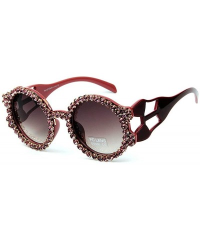 Round Fashion trend round diamond Ladies sunglasses Men punk wind glasses hollow wide temples - Red - CI18WLSDTA7 $13.89