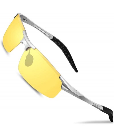 Aviator Night Driving Glasses- Anti Glare Polarized Night Shooting Glasses Men Women - Silver - C5192U2HKDI $30.95